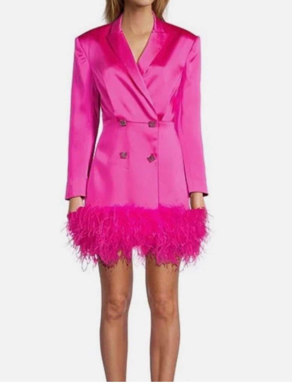 Antonio Melani Dr. Bridget is Glazarov Satin Feather-Hem Blazer Dress - Hot Pink